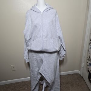 SKIMS Cotton Fleece Heather Gray Zipup Hoodie & Joggers